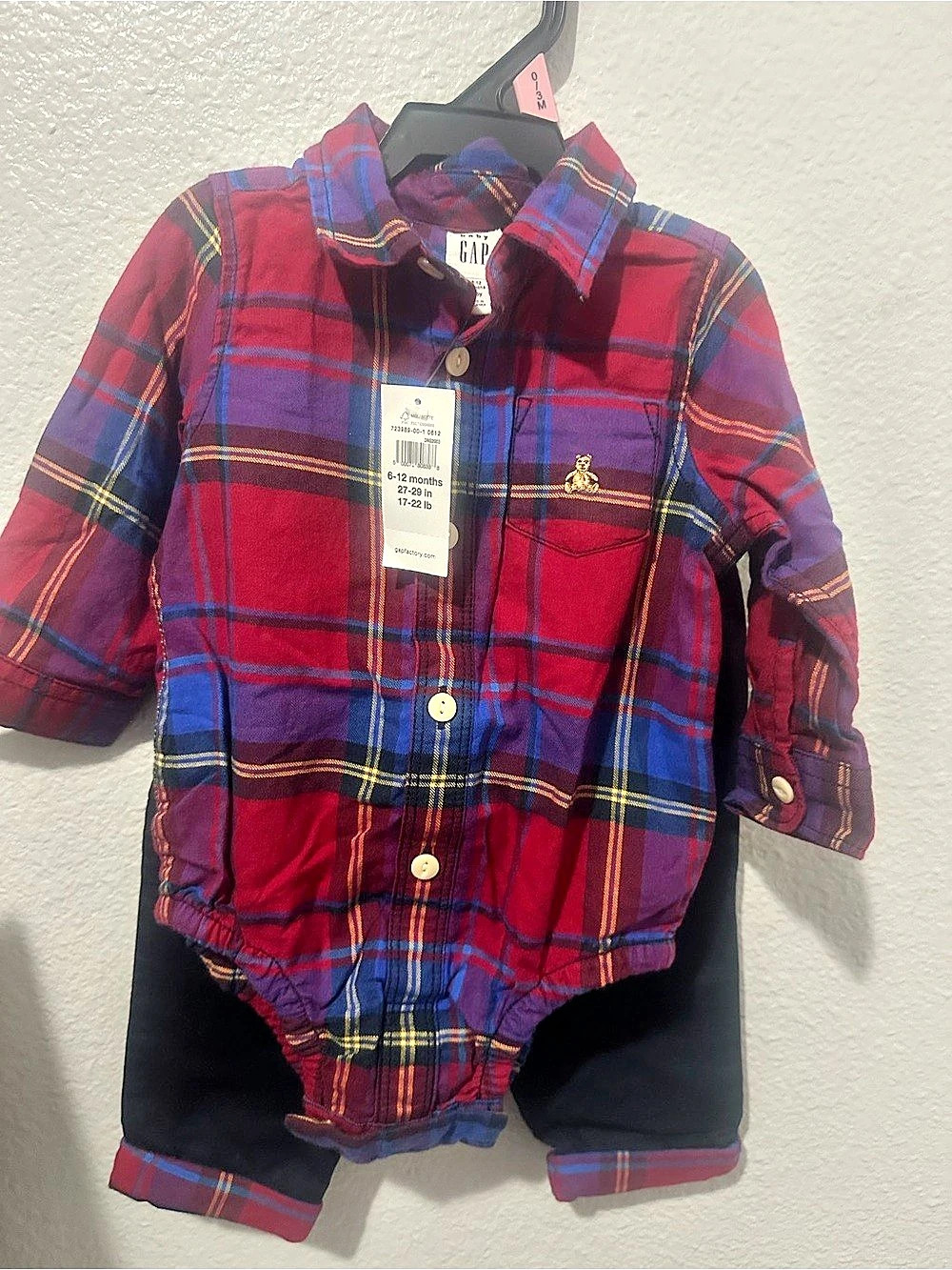 Gap Baby Gap Plaid Flannel Bodysuit and Pant Set Red & Blue